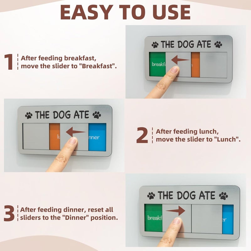 EliteSign Dog Fed Sign- Dog Feeding Chart 3 Times A Day,Pet Feeding Reminder,Did You Feed The Dogs Tracker With Magnets and Double Sided Tape for Fridge, Prevent Over Feed, Brushed Silver - Image 3